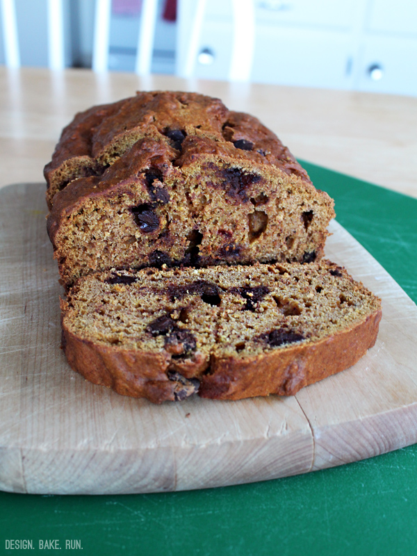 Pumpkin Bread with Chocolate Chips via design. bake. run.