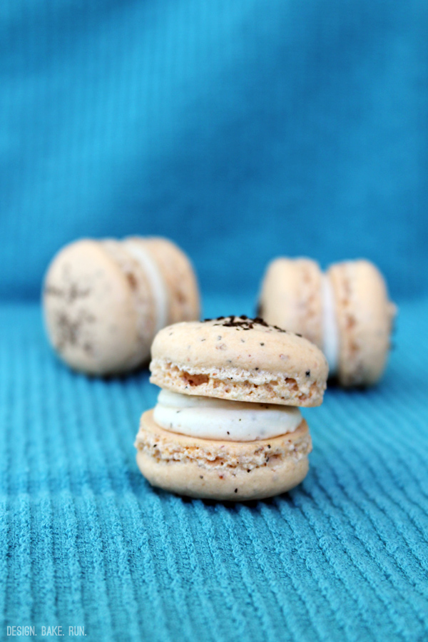 12 Days of Christmas Baking - Day 6: Earl Grey Tea Macarons with Earl Grey Tea Buttercream via design. bake. run.