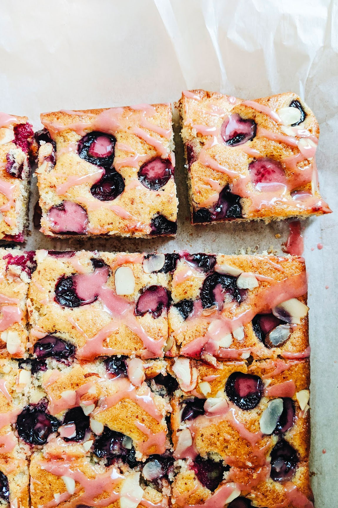 one tin bakes -- cherry olive oil cake