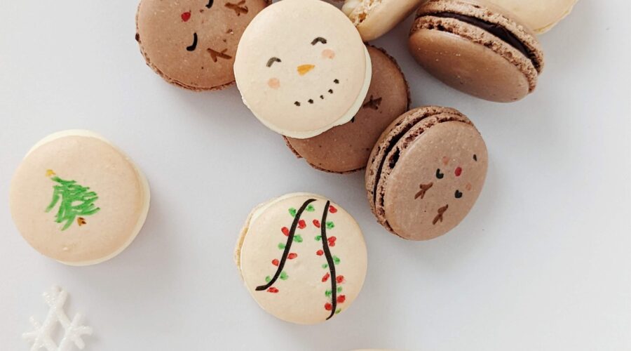 12 days of christmas baking, day 2: festive assorted french macarons: egg nog & chocolate