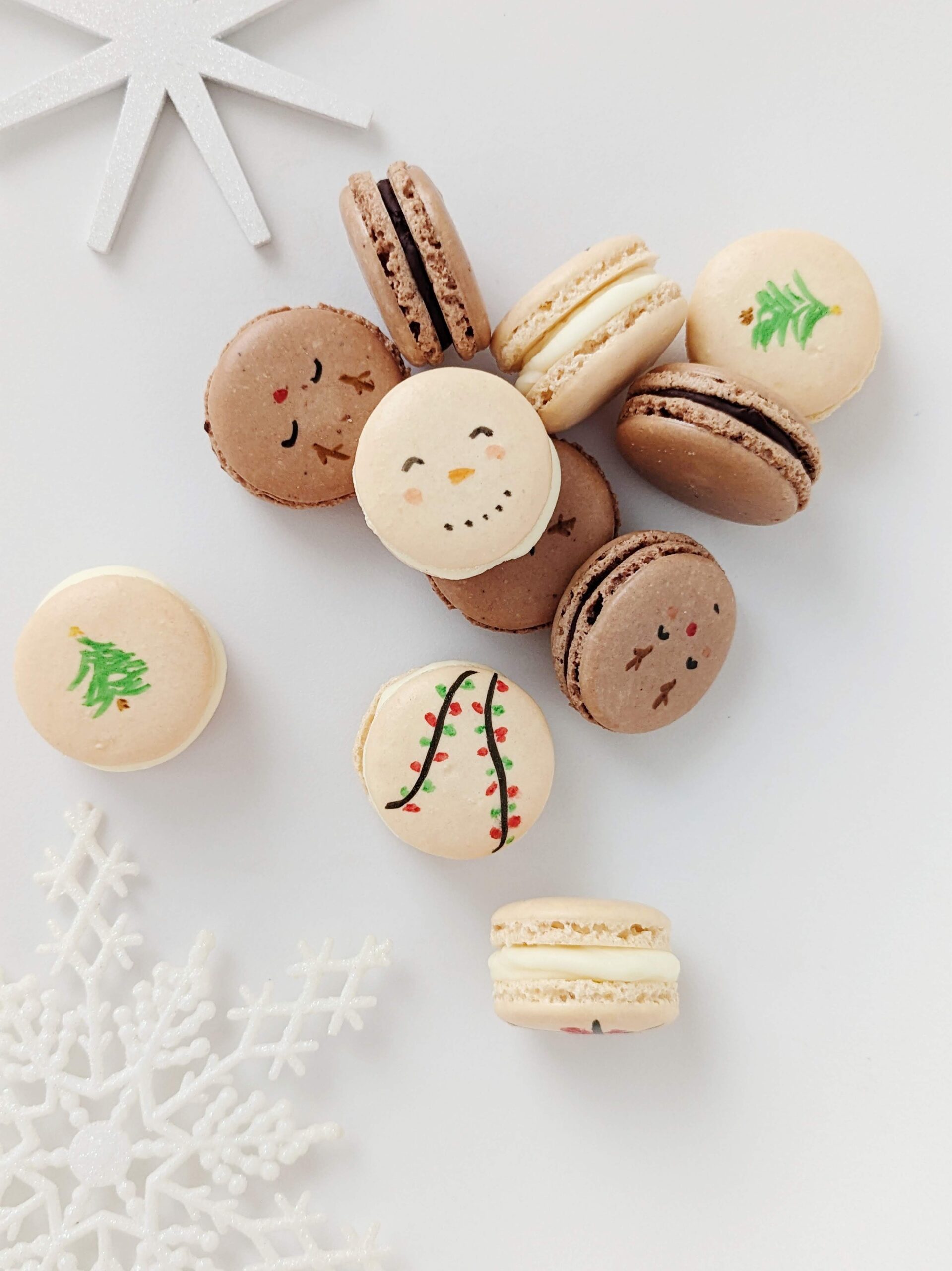 12 days of christmas baking, day 2: festive assorted french macarons: egg nog & chocolate