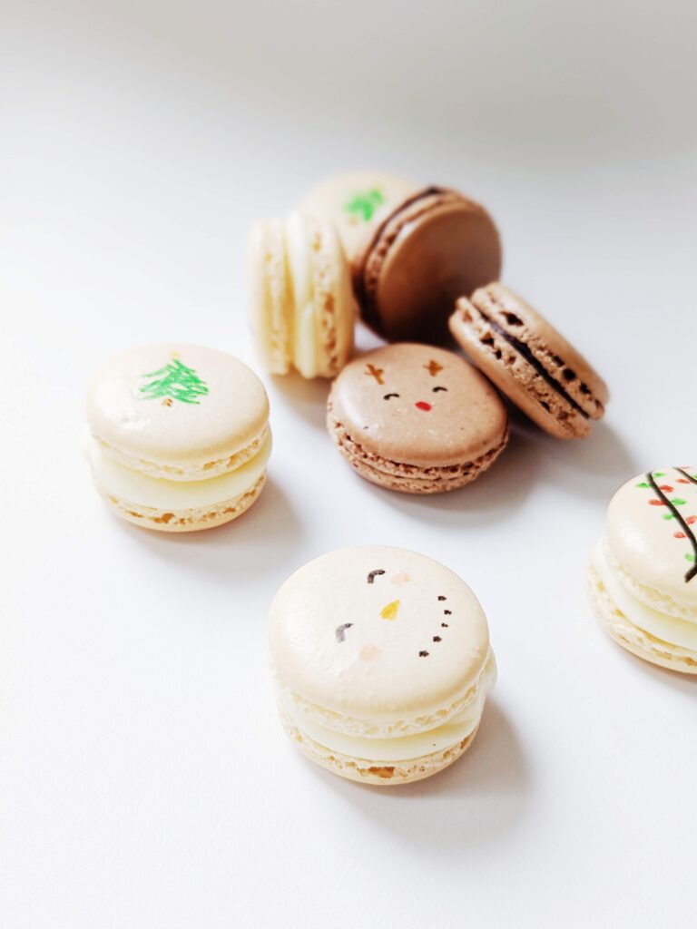 12 days of christmas baking, day 2: assorted french macarons: egg nog & chocolate