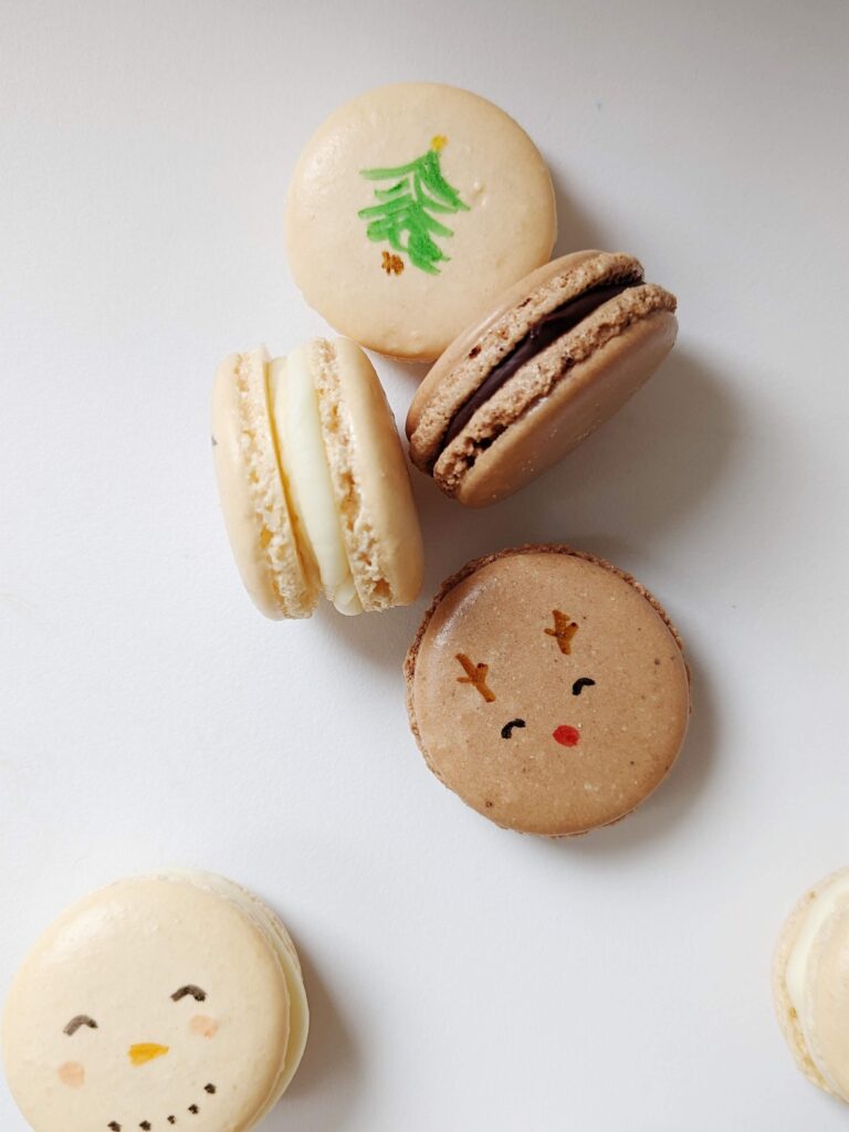 12 days of christmas baking, day 2: assorted french macarons: egg nog & chocolate