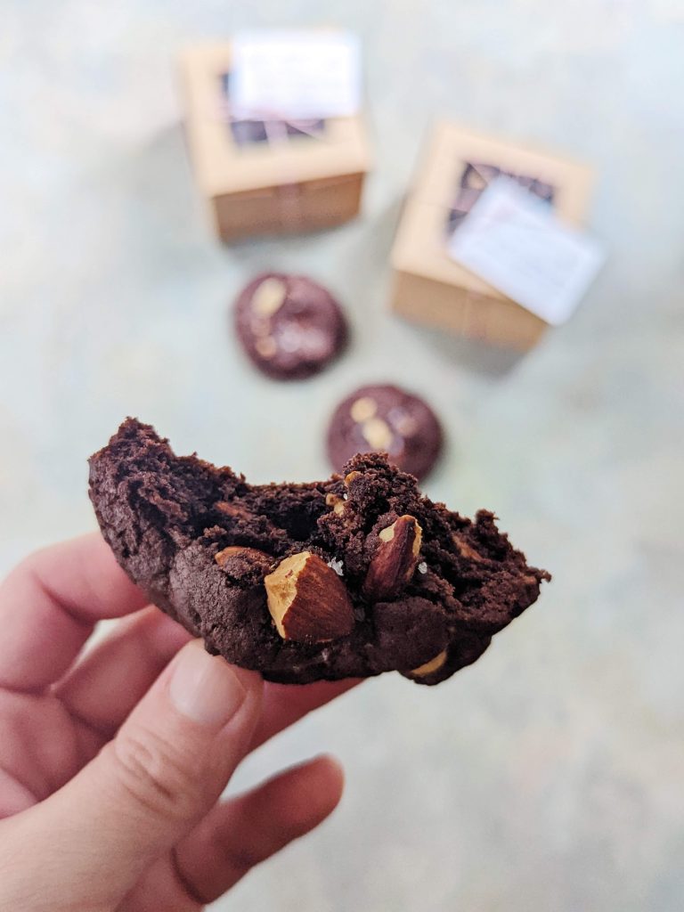 a bite or two of these tasty double chocolate almond cookies