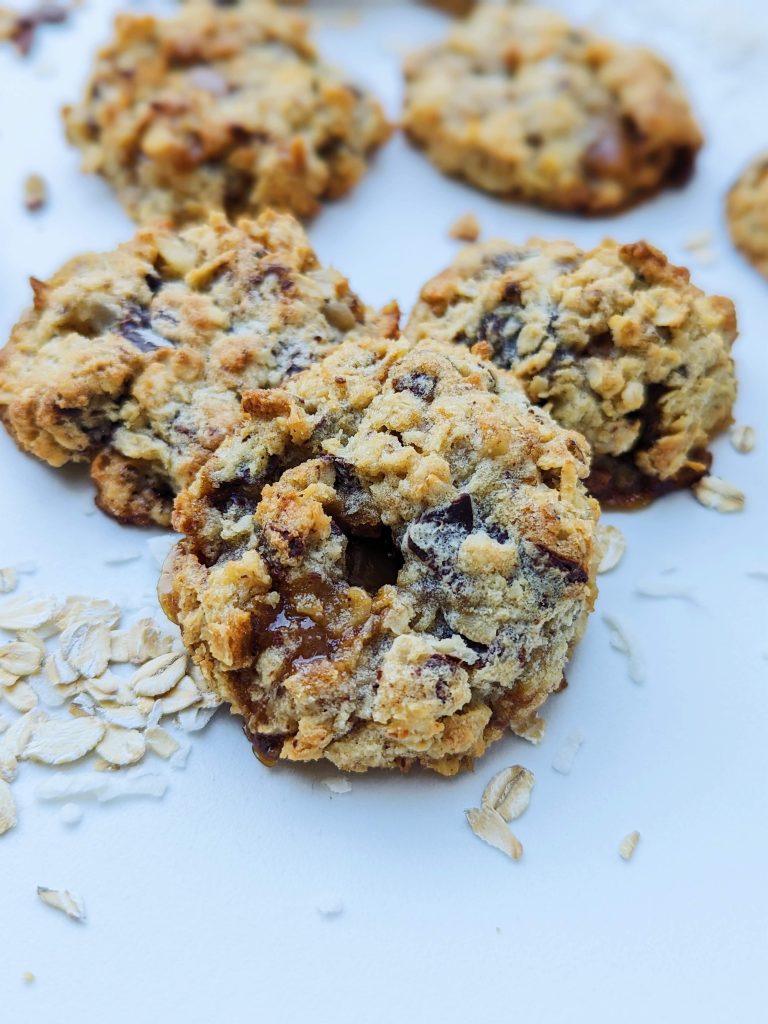 oatmeal cookies with dates, coconut, toffee, dark chocolate and walnuts
