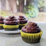 chocolate cupcakes with caramel filling and chocolate frosting