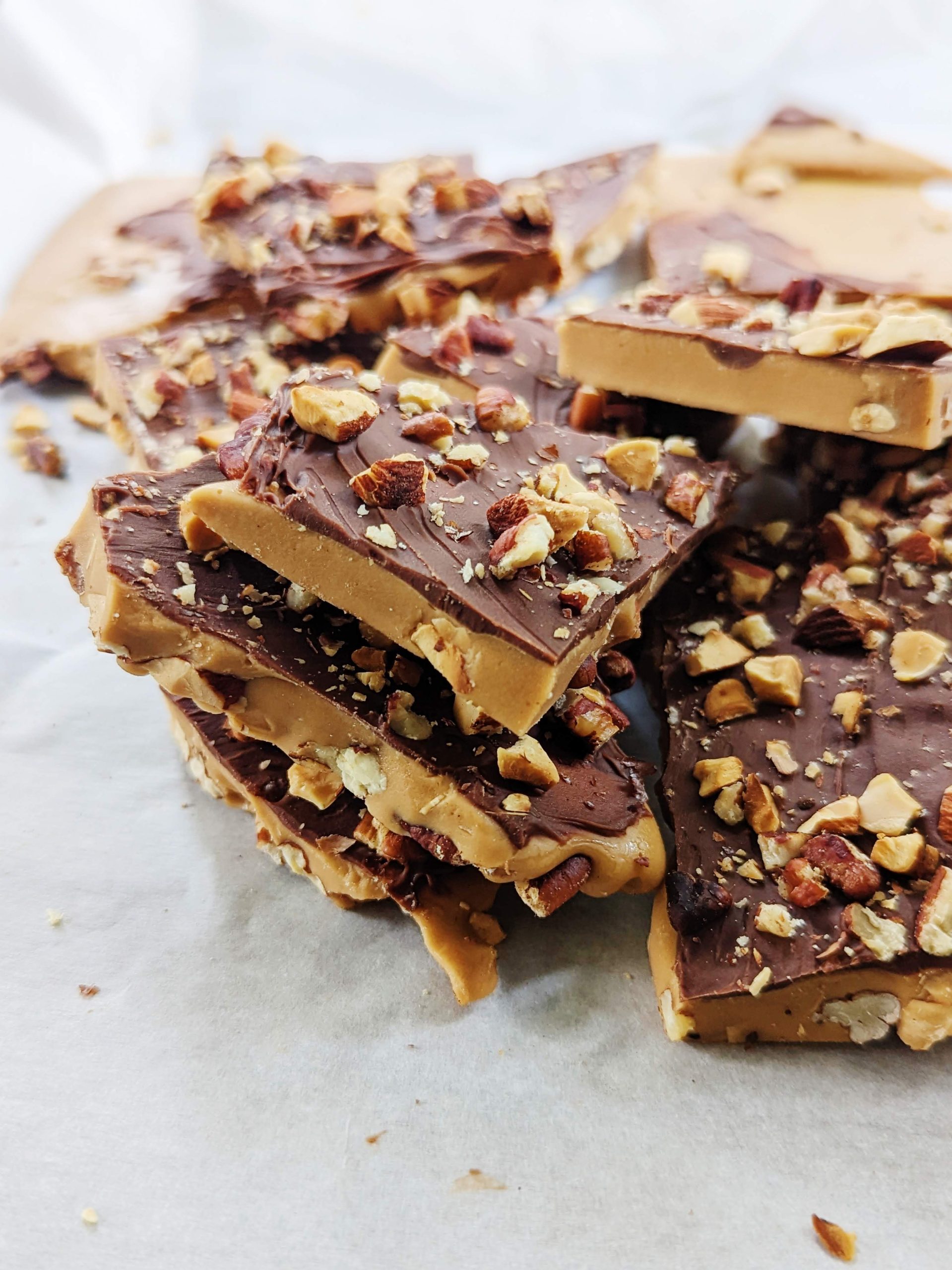 english toffee with chocolate and toasted almonds