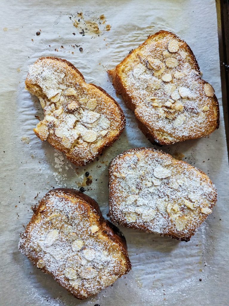 brioche bread turned into passionfruit bostock french pastry